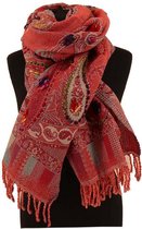 Zalmroze wollen kasjmier sjaal met borduursel - 100% wol - 180 x 70 cm - Wollen omslagdoek