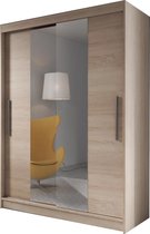 InspireMe- Zweefdeurkast Kledingkast met Spiegel Garderobekast met planken en kledingstang - 150x61x200 cm (BxDxH) - LARA 01 (SONOMA)