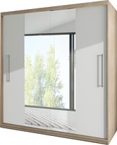 InspireMe- Zweefdeurkast Kledingkast met Spiegel Garderobekast met planken en kledingstang - 204x58x218 cm (BxDxH) -NICO (Sonoma+Wit)
