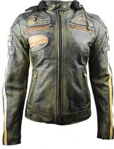 Urban 5884® - Fifty Eight - Damesjas - Motorjas - Lams Leer -  Protectie - Rusty - Groen - Maat 6XL