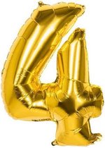 4 Jaar Folie Ballonnen Goud - Happy Birthday - Foil Balloon - Versiering - Verjaardag - Jongen / Meisje - Feest - Inclusief Opblaas Stokje & Clip - XXL - 115 cm