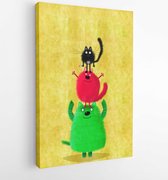 A funny card with three colorful sporty cats making pyramid standing on the yellow background. - Modern Art Canvas - Vertical - 1559487653 - 80*60 Vertical