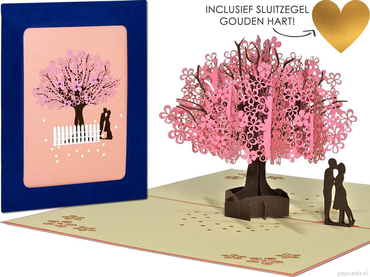 Popcards popupkaarten - Sakura Kersenbloesem roze Kersenboom wenskaart Valentijn Valentijnskaart Valentijnscadeau Valentijnsdag Liefde Verliefd Verloofd Trouwen Trouwkaart Felicitatie Verjaardag Verjaardagskaart Jarig pop-up kaart 3D wenskaart op Prijzenvolger.com