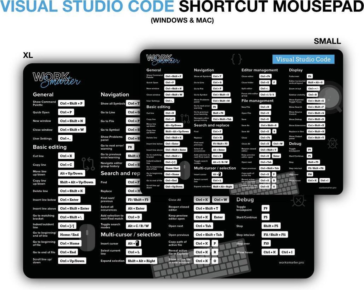 Microsoft Visual Studio Code Shortcut Mousepad - XL - Windows
