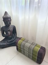 Yoga blok - Traditionele Thaise Kapok Yoga Ondersteuning Blok Kussen - Meditatie Kussen rechthoek - 35x15x10cm - Groen/bruin