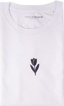 Wit T-shirt - T-Shirt met bloem print - Organisch Katoen - Unisex - Maat S