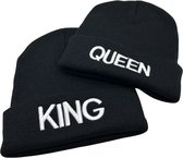 King & Queen set Beanie - Muts - (geborduurd) - Queen - King