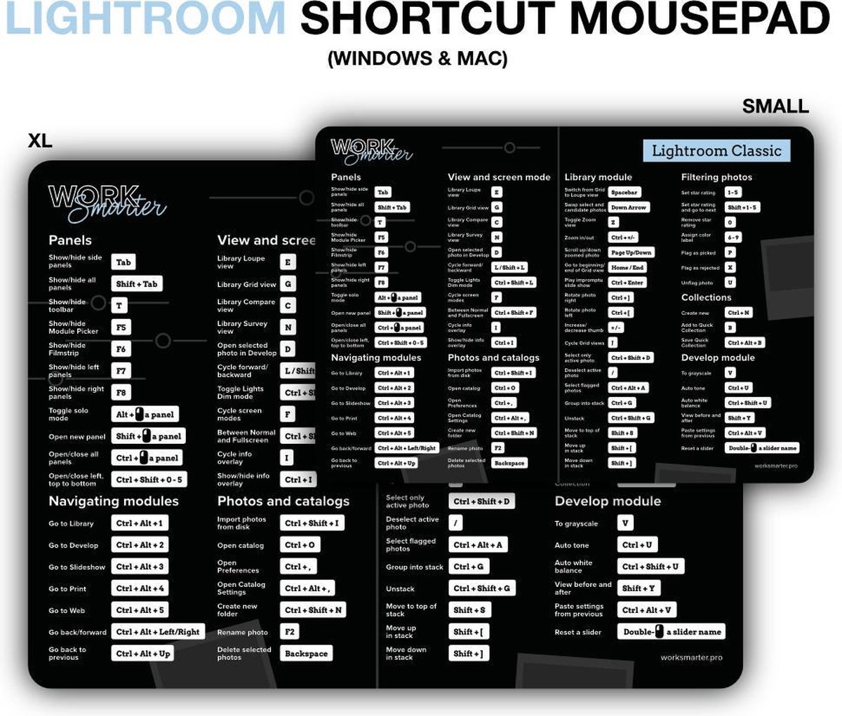 Adobe Lightroom Shortcut Mousepad - XL - Windows