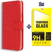 Samsung Galaxy A12 Hoesje Rood - Portemonnee Book Case - Kaarthouder & Magneetlipje & Glazen Screenprotectors