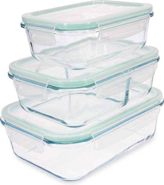 Bol Com Glazen Voedselcontainerset Gemengde Set Van 3 Opslagcontainers Met Deksels