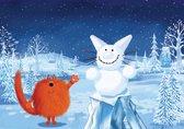 Fluffy red cat standing next to a snowcat in the nice night winter landscape  - Modern Art Canvas  - Horizontal - 547727995 - 40*30 Horizontal