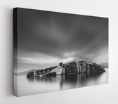 Black and White, Fine Art, Long Exposure Seascape with shipwreck Mediterranean Sky, at Elefsis Bay, Greece - Modern Art Canvas - Horizontal - 1740559442 - 40*30 Horizontal