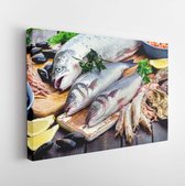 Onlinecanvas - Schilderij - Seafood. Healthy Diet Eating Concept. View From Above Art Horizontal Horizontal - Multicolor - 75 X 115 Cm