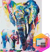 Pcasso ® Olifant Met Kalf Artistiek – Schilderen Op Nummer – Incl. 6 Ergonomische Penselen En Geschenkverpakking - Schilderen Op Nummer Dieren - Schilderen Op Nummer Volwassenen & Kinderen – 