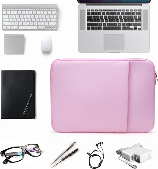 Laptophoes 14 inch - Laptop hoes Met Extra Vak Roze Neopreen -  Schokbestendig -... | bol.com
