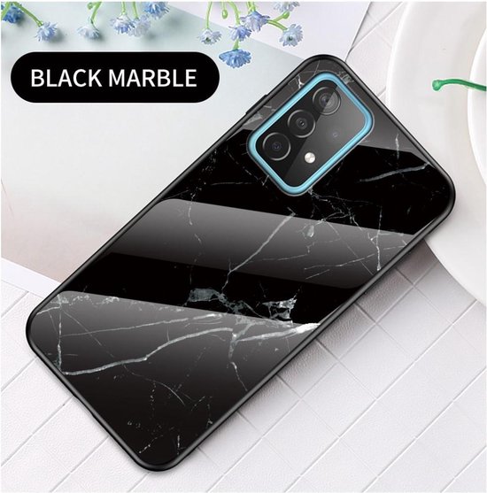 Marble Glass Back Cover Samsung Galaxy A52 / A52s Hoesje Zwart
