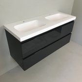 Meuble salle de bain double Kubic 120cm anthracite brillant avec évier composite de 5cm d'épaisseur