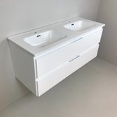 Meuble de salle de bain double Blanco 120cm, blanc avec vasque en céramique