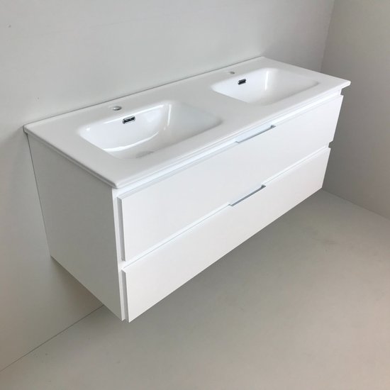 Meuble de salle de bain double Blanco 120cm, blanc avec vasque en céramique  | bol