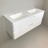 Meuble de salle de bain double Blanco 120cm, blanc avec vasque en Solid Surface