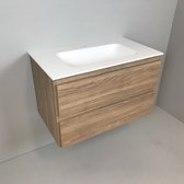 Meuble de salle de bain Roble 80cm, aspect chêne avec vasque en Solid Surface
