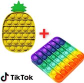ESSENTIALS73 Fidget Pop It Toy Set van 2: Regenboog Vierkant + Ananas - Pineapple - TikTok