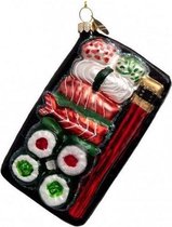 Kerstbal Sushi Kit - Geweldige Sushi Decoratie - Kersthanger - Zalm/Zeewier - /Zwart/ Rood/  Zilver - Glas - 4x7cm