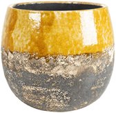 Plantenwinkel Lindy Ochre okergele pot 16 cm ronde bloempot voor binnen