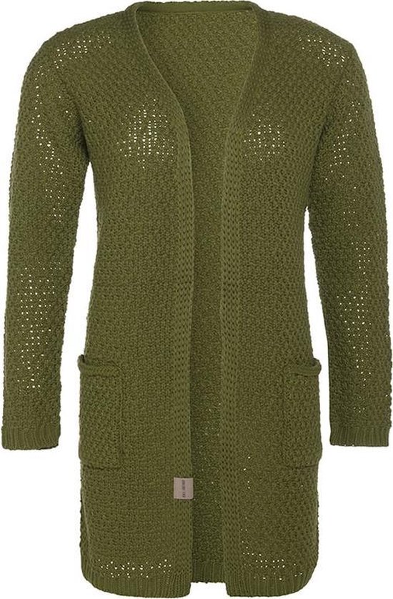 Cardigan tricoté pour femme Knit Factory Luna - Vert mousse - 36/38 - Avec poches latérales