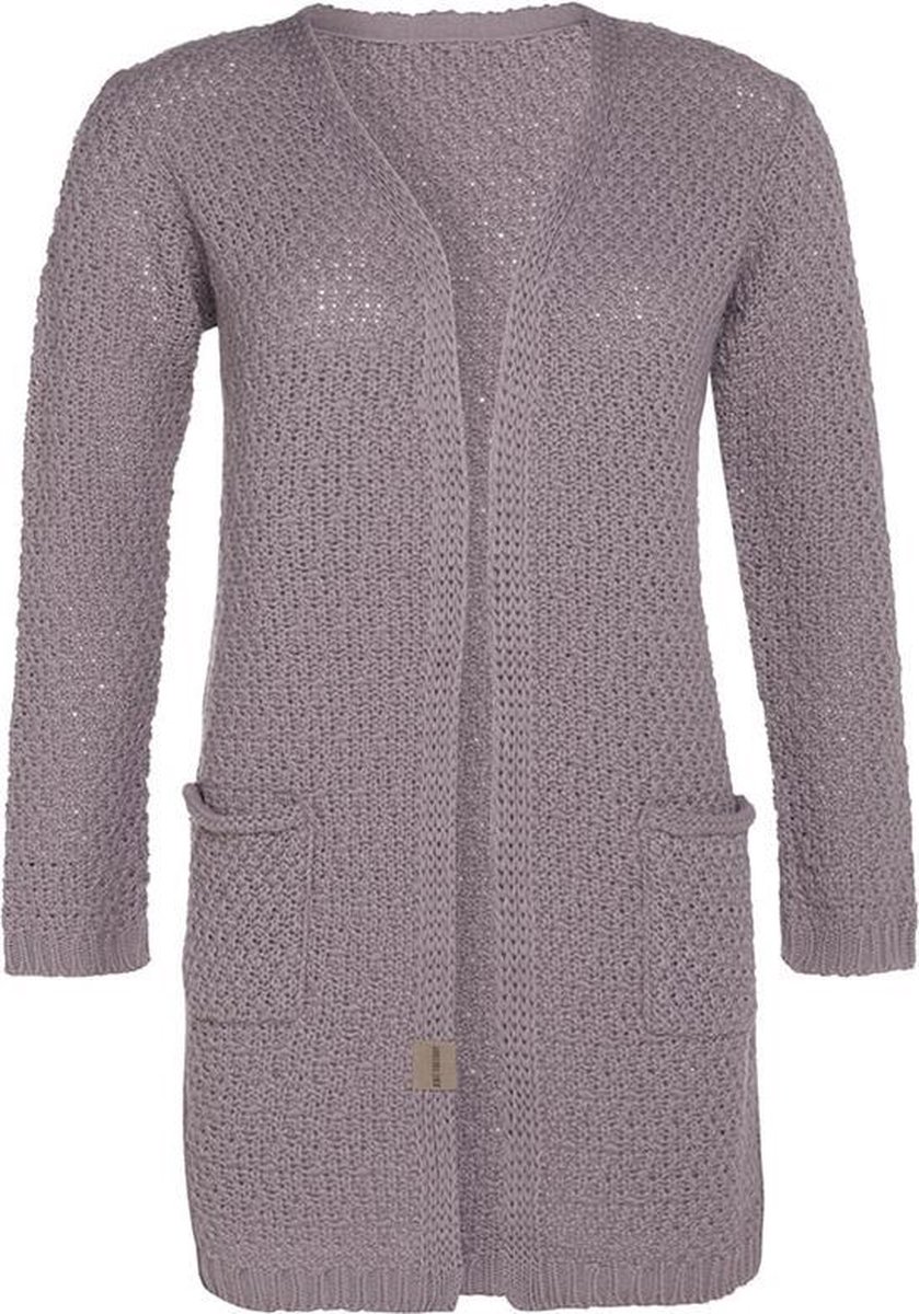Knit Factory Luna Gebreid Vest Mauve - Gebreide dames cardigan - Middellang vest reikend tot boven de knie - Roze damesvest gemaakt uit 30% wol en 70% acryl - 40/42 - Met steekzakken