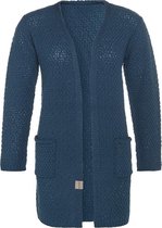 Knit Factory Luna Gebreid Vest Petrol - Gebreide dames cardigan - Middellang vest reikend tot boven de knie - Donkerblauw damesvest gemaakt uit 30% wol en 70% acryl - 40/42 - Met steekzakken