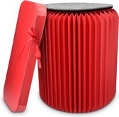 Design kruk van papier opvouwbaar - accordeon zitting met vilten kussen - kartonnen kruk 42x36cm - vouwkruk van karton rond in rood