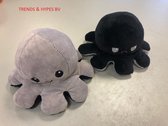 Octopus knuffel - Octopus knuffel mood - Grijs/Zwart - Octopus knuffel omkeerbaar - reversible - emotieknuffel - mood knuffel - emotie tonen
