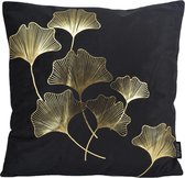 Velvet Ginkgo Black Kussenhoes | Fluweel - Polyester | 45 x 45 cm | Zwart - Goud