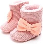 Babyslofjes - Baby Slofjes Meisjes - Roze - Met Roze Strikje - Maat 20 - 6-12 maanden