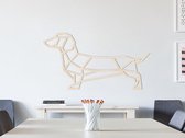 HOUTEN WANDDECORATIE / WOODEN WALL DECORATION - GEOMETRISCHE MUURDECORATIE / GEOMETRIC WALL ART - WORSTHOND / TECKEL / DACHSHUND / WIENERDOG - 150 x 80cm - LICHT HOUT / NATURAL WOO