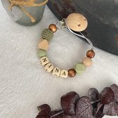 Speenkoord met naam 'brons - grijs groen - hout'