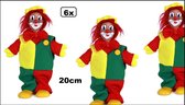 6x Clowns pop met pet rood/geel/groen 20 cm - Carnaval Clownspop thema feest party home fuif circus