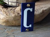 Emaille huisnummer 10x4 blauw/wit letter C