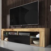 Maison’s Bianko – TV Meubel – TV Kast – Zwart/Bruin – Glazen platen – Opbergvak – LED – 140x50,5x35