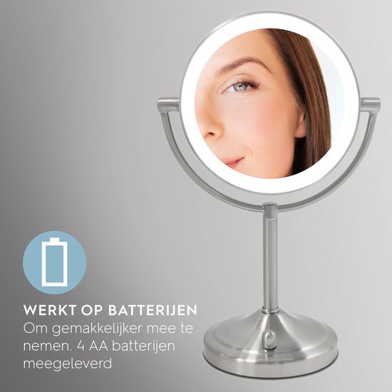 HoMedics MIR8150 Dubbelzijdige Make Up Spiegel met Verlichting - Vrijstaand - 7x vergroting - spiegel met ringverlichting - HoMedics