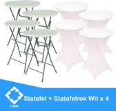 Statafel  x 4 + Wit Statafelrok x 4 – 80 cm Dia x 110 cm hoog – Cocktailtafel – Hoge staan tafel – Breed Blad – Inclusief Wit Statafelhoes – Staantafelrok Stretch Rok