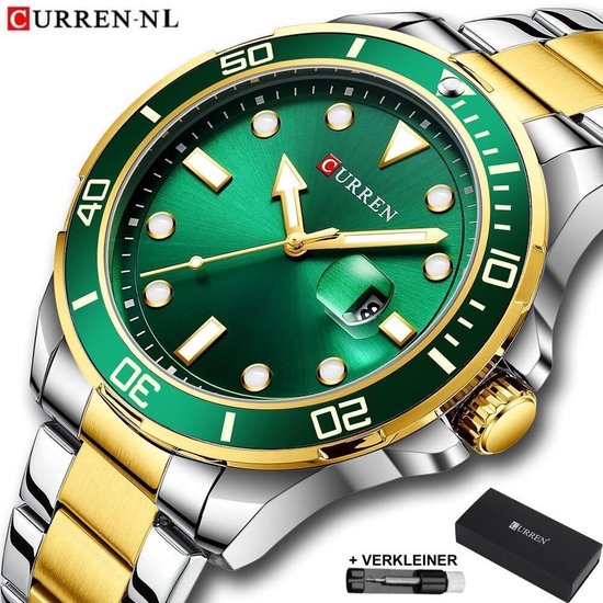 Curren - Horloge Heren - Cadeau voor Man - Horloges voor Mannen - 47 mm - Goud Groen