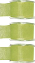 3x Hobby/decoratie groene organza sierlinten 4 cm/40 mm x 20 meter - Cadeaulint organzalint/ribbon - Striklint linten groen