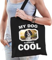 Dieren Spaniels tasje katoen volw + kind zwart - my dog is serious cool kado boodschappentas/ gymtas / sporttas - honden / hond