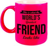 Worlds Greatest Friend cadeau koffiemok / theebeker neon roze 330 ml