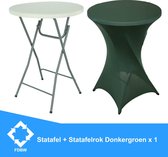 Statafel x 1 + Donker Groen Statafelrok x 1 – 80 cm Dia x 110 cm hoog – Cocktailtafel – Hoge staan tafel – Breed Blad – Inclusief Donker Groen Statafelhoes – Staantafelrok Stretch Rok