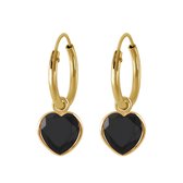 Joy|S - Zilveren hart bedel oorbellen - 6 mm zirkonia zwart - oorringen -14k goudplating