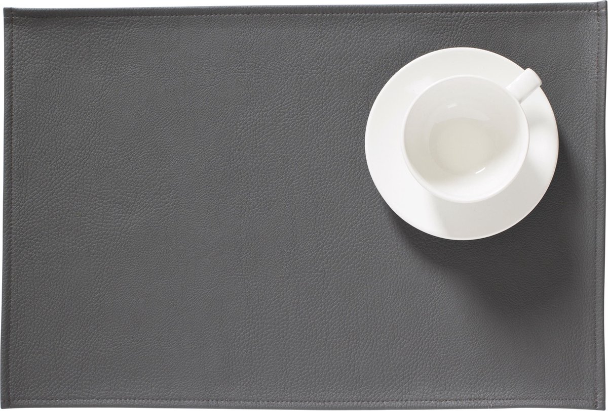 2x Monaco XL Placemat Steel Grey- lederlook - Grijs - rechthoek - Kunstleder - Extra grote placemat - 48x35cm