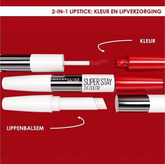 Maybelline Super Stay 24 Color 2-in-1 lipstick met kleur aan de ene kant en lippenbalsem aan de andere.